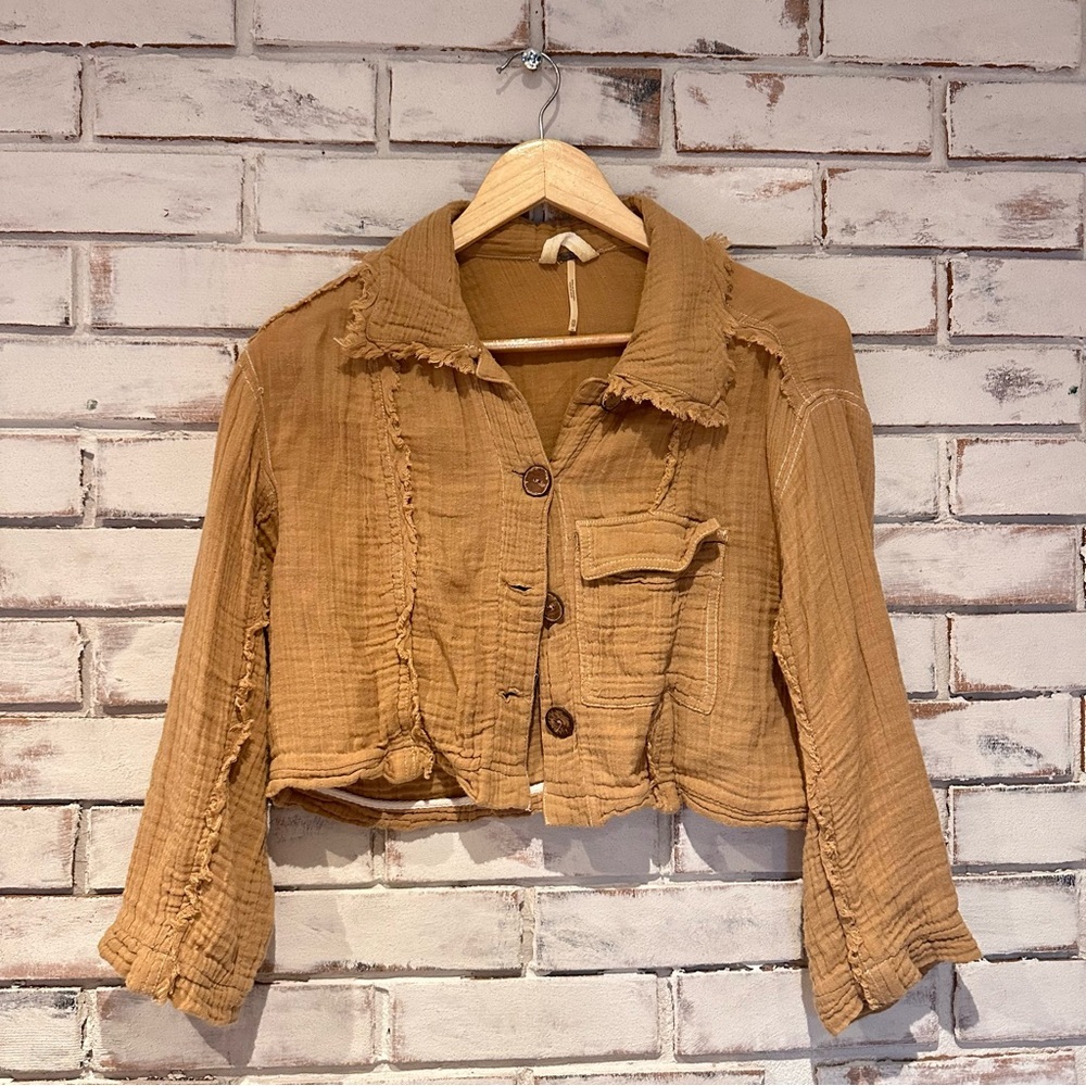 Free People Cropped Button-Front Glaze Tan Jacket